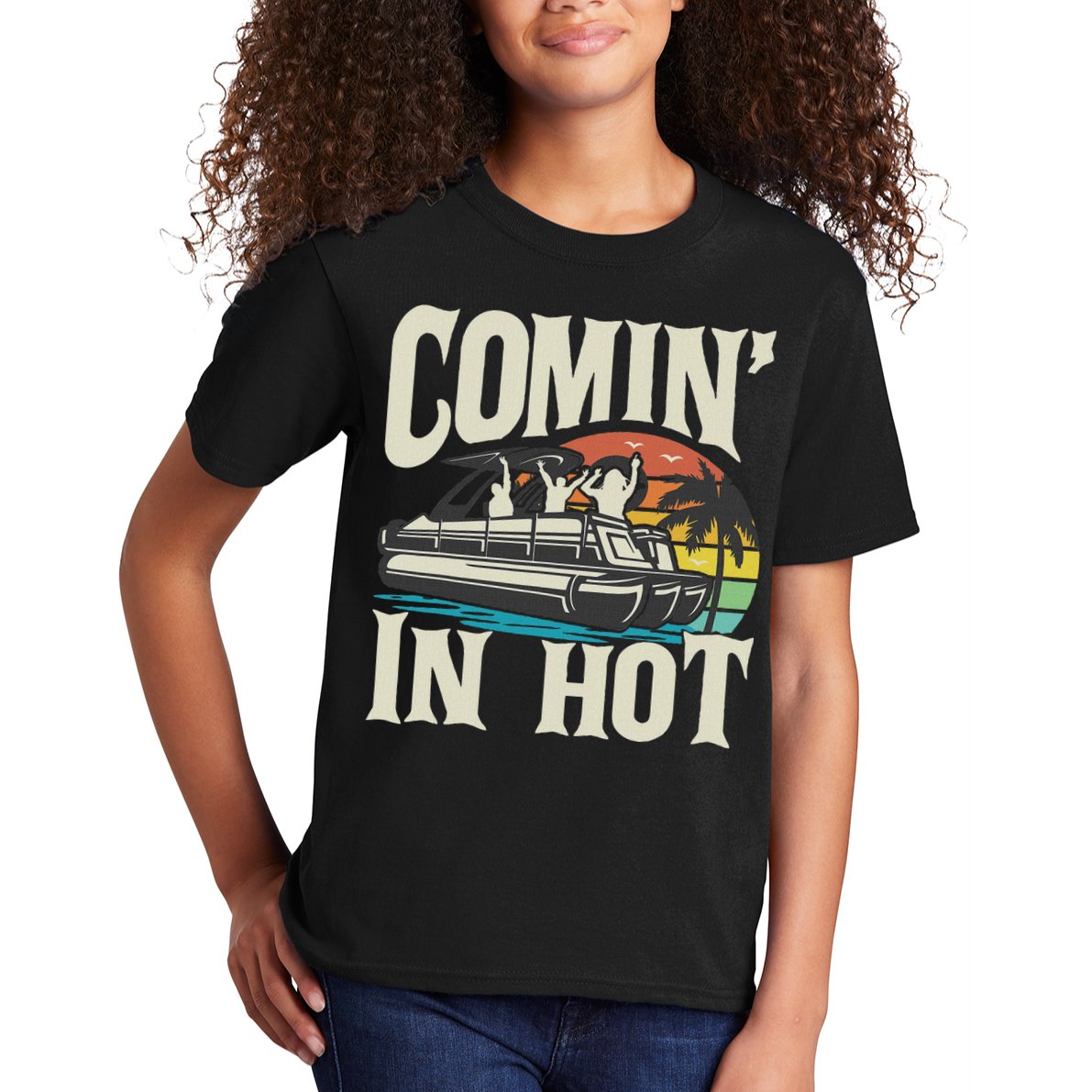 Comin In Hot Funny Pontoon Boat Pontooning Party Boat Kids T-Shirt