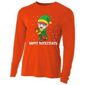 Cute Ice Hockey Elf Winter Player Happy Hockeydays Gift Cooling Performance Long Sleeve Crew