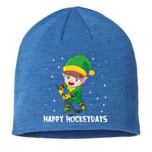 Cute Ice Hockey Elf Winter Player Happy Hockeydays Gift Sustainable Beanie