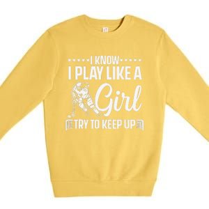 Cool Ice Hockey For Wo Girls Hockey Lover Team Skating Premium Crewneck Sweatshirt