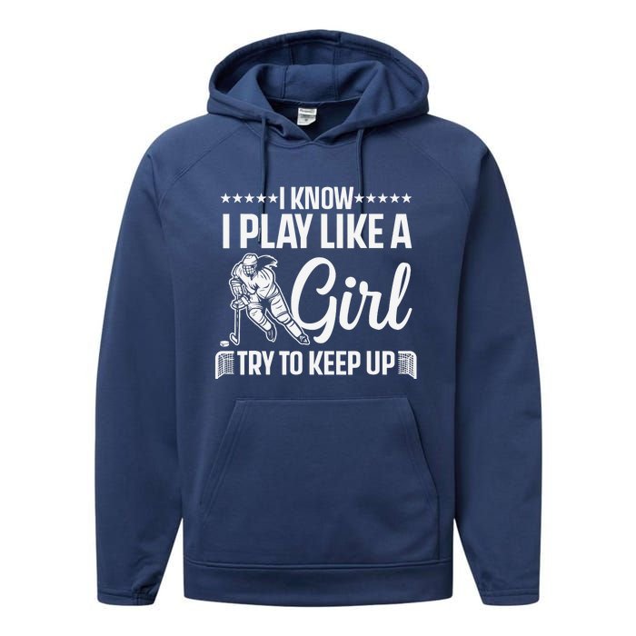 Cool Ice Hockey For Wo Girls Hockey Lover Team Skating Performance Fleece Hoodie