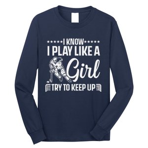 Cool Ice Hockey For Wo Girls Hockey Lover Team Skating Long Sleeve Shirt