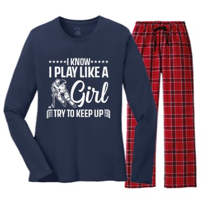 Cool Ice Hockey For Wo Girls Hockey Lover Team Skating Women's Long Sleeve Flannel Pajama Set 