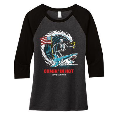 Comin In Hot Cove Surf Co Women's Tri-Blend 3/4-Sleeve Raglan Shirt