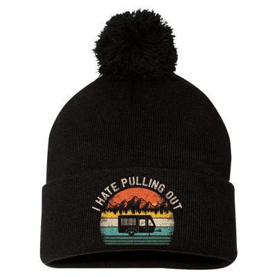 Camping I Hate Pulling Out Vintage Camper Travel Trailer Pom Pom 12in Knit Beanie