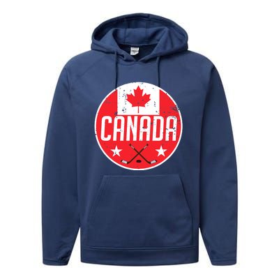 Canada Ice Hockey Flag Jersey Supporter Canadian Fan Gift Performance Fleece Hoodie