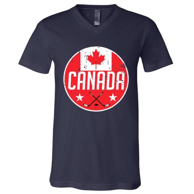 Canada Ice Hockey Flag Jersey Supporter Canadian Fan Gift V-Neck T-Shirt