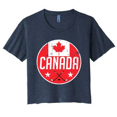 Canada Ice Hockey Flag Jersey Supporter Canadian Fan Gift Women's Crop Top Tee