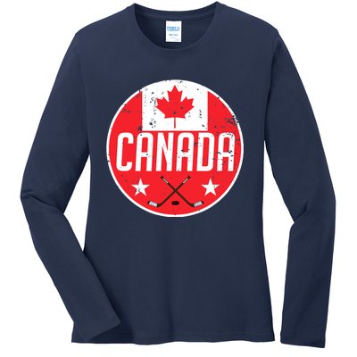 Canada Ice Hockey Flag Jersey Supporter Canadian Fan Gift Ladies Long Sleeve Shirt