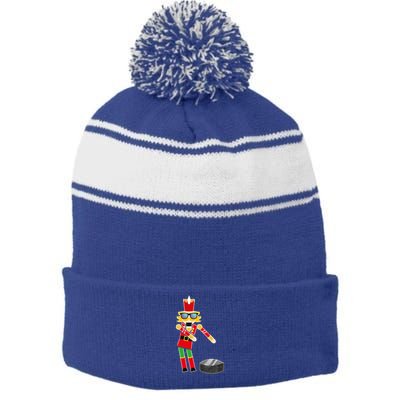 Christmas Ice Hockey Flossing Nutcracker Funny Gift Stripe Pom Pom Beanie