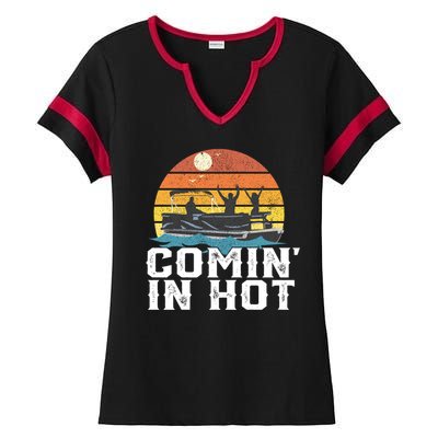 Comin In Hot Pontoon Boat Gif Funny Boating Lake Gift For Dad Gift Ladies Halftime Notch Neck Tee