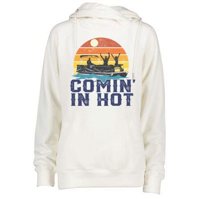 Comin In Hot Pontoon Boat Gif Funny Boating Lake Gift For Dad Gift Womens Funnel Neck Pullover Hood