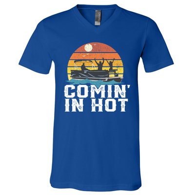 Comin In Hot Pontoon Boat Gif Funny Boating Lake Gift For Dad Gift V-Neck T-Shirt