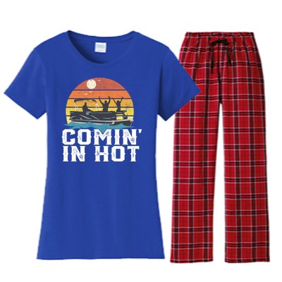 Comin In Hot Pontoon Boat Gif Funny Boating Lake Gift For Dad Gift Women's Flannel Pajama Set