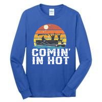 Comin In Hot Pontoon Boat Gif Funny Boating Lake Gift For Dad Gift Tall Long Sleeve T-Shirt