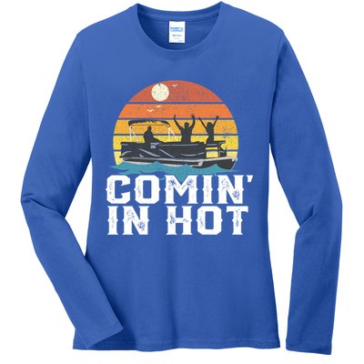 Comin In Hot Pontoon Boat Gif Funny Boating Lake Gift For Dad Gift Ladies Long Sleeve Shirt