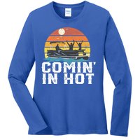 Comin In Hot Pontoon Boat Gif Funny Boating Lake Gift For Dad Gift Ladies Long Sleeve Shirt