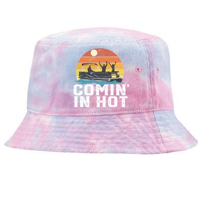 Comin In Hot Pontoon Boat Gif Funny Boating Lake Gift For Dad Gift Tie-Dyed Bucket Hat