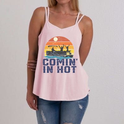 Comin In Hot Pontoon Boat Gif Funny Boating Lake Gift For Dad Gift Women's Strappy Tank