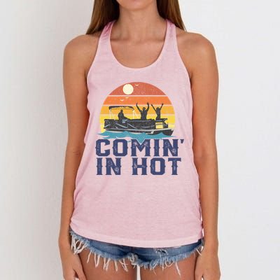 Comin In Hot Pontoon Boat Gif Funny Boating Lake Gift For Dad Gift Women's Knotted Racerback Tank