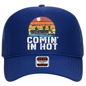 Comin In Hot Pontoon Boat Gif Funny Boating Lake Gift For Dad Gift High Crown Mesh Back Trucker Hat