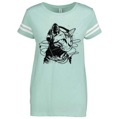 Cat in Headphones Funny Cat Gift Retro Vintage Funny Cat Enza Ladies Jersey Football T-Shirt