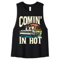 Comin In Hot Funny Pontoon Boat Pontooning Party Boat Women's Racerback Cropped Tank