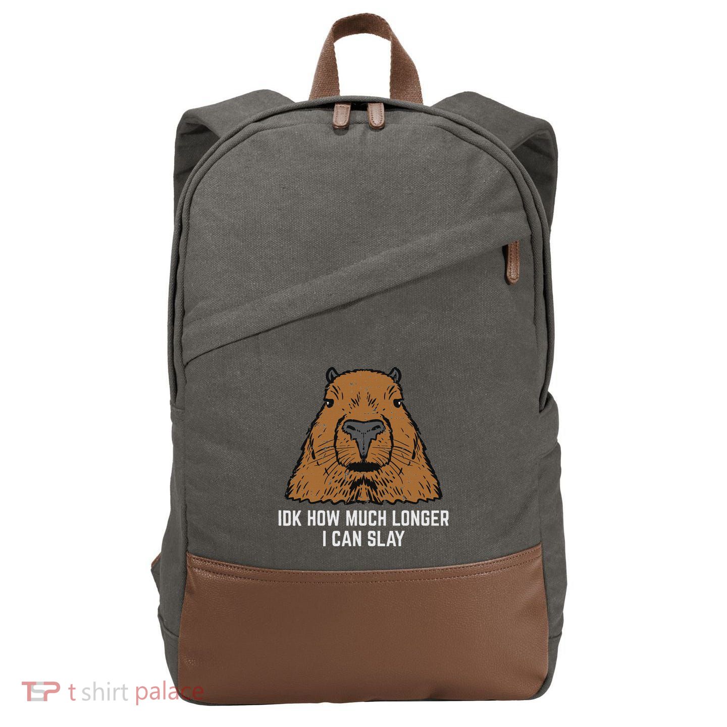 Capybara Idk How Much I Can Slay Capy Rodent Women Cotton Canvas Backpack