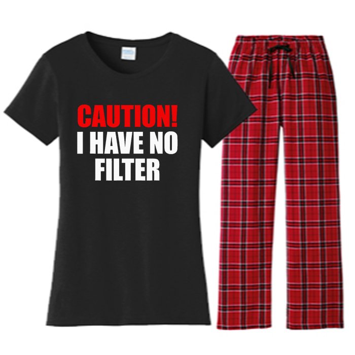 Caution I Have No Filter Women's Flannel Pajama Set