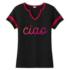 Ciao Italian Hello Goodbye Visit Italy Trip Europe Vacation Cute Gift Ladies Halftime Notch Neck Tee