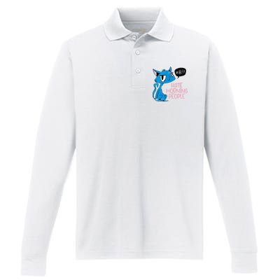 Cat. I Hate Morning People. Performance Long Sleeve Polo