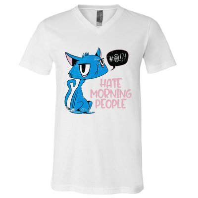 Cat. I Hate Morning People. V-Neck T-Shirt