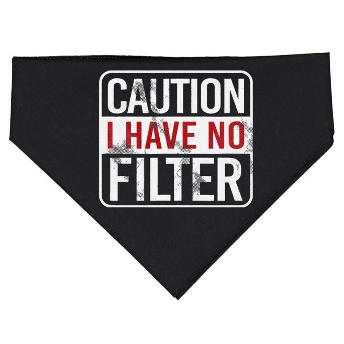 Caution I Have No Filter Funny Sarcastic Humor USA-Made Doggie Bandana