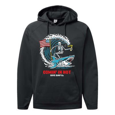 Comin In Hot Cove Surf Co Performance Fleece Hoodie