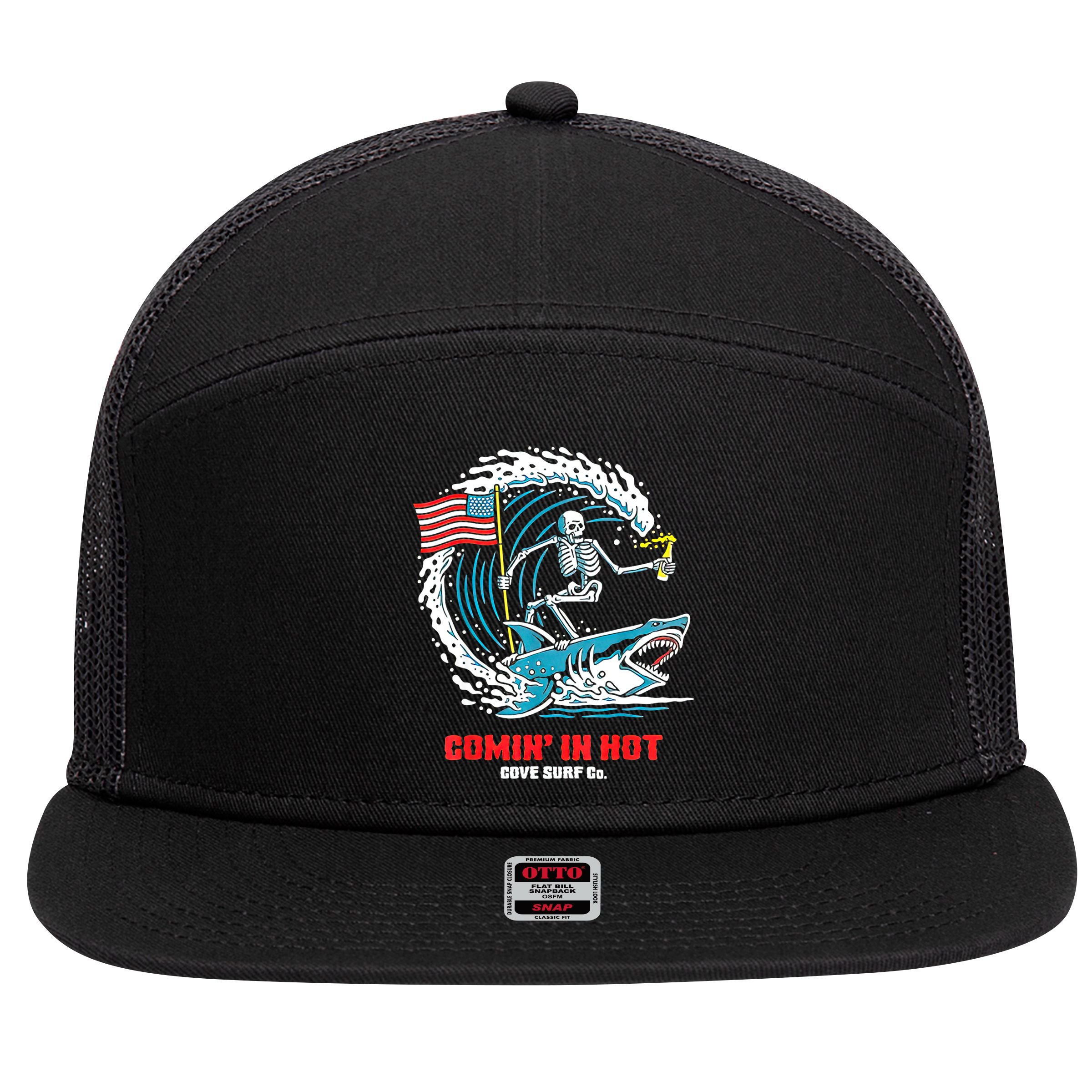 Comin In Hot Cove Surf Co 7 Panel Mesh Trucker Snapback Hat