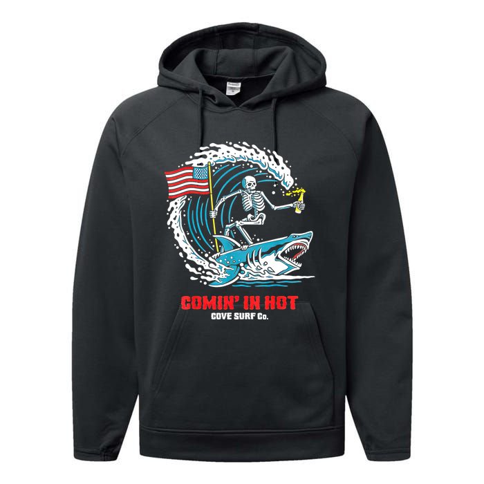 Comin In Hot Cove Surf Co Performance Fleece Hoodie