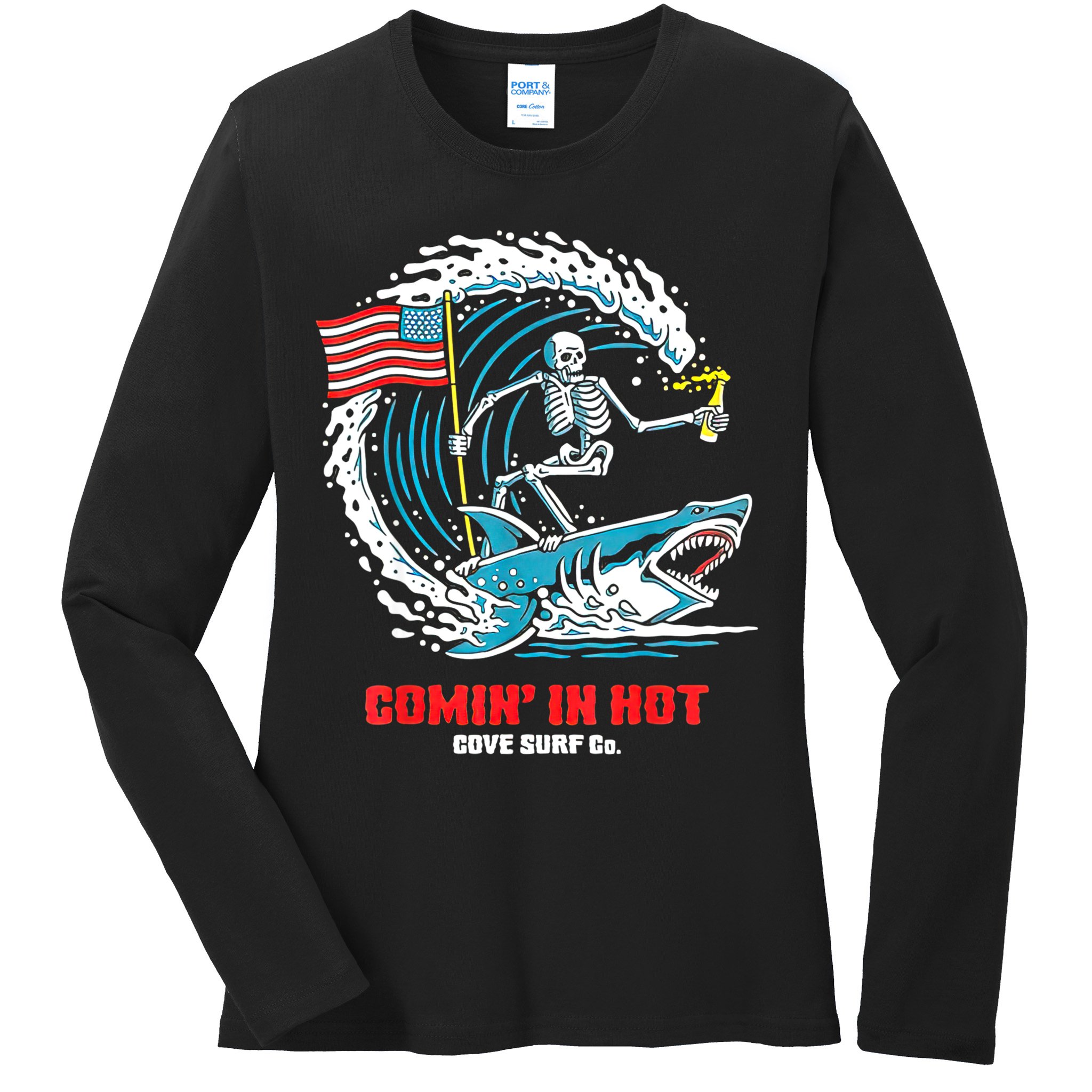 Comin In Hot Cove Surf Co Ladies Long Sleeve Shirt