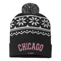 Chicago Illinois Il Varsity Style On Chicago USA-Made Snowflake Beanie