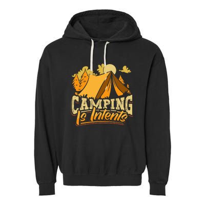 Camping is InTents Funny Camper Pun Design Backpacking Garment-Dyed Fleece Hoodie