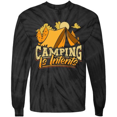 Camping is InTents Funny Camper Pun Design Backpacking Tie-Dye Long Sleeve Shirt