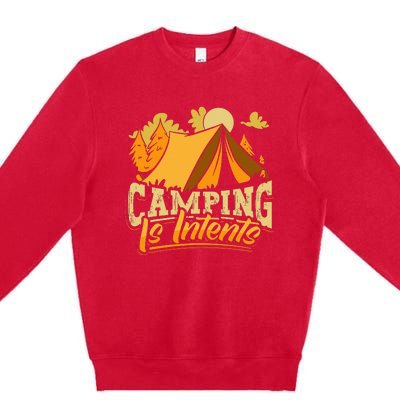 Camping is InTents Funny Camper Pun Design Backpacking Premium Crewneck Sweatshirt