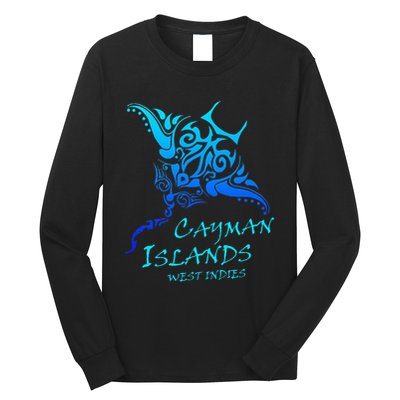 Cayman IslandsWest Indies Vintage Tribal Manta Ray Vacation Long Sleeve Shirt