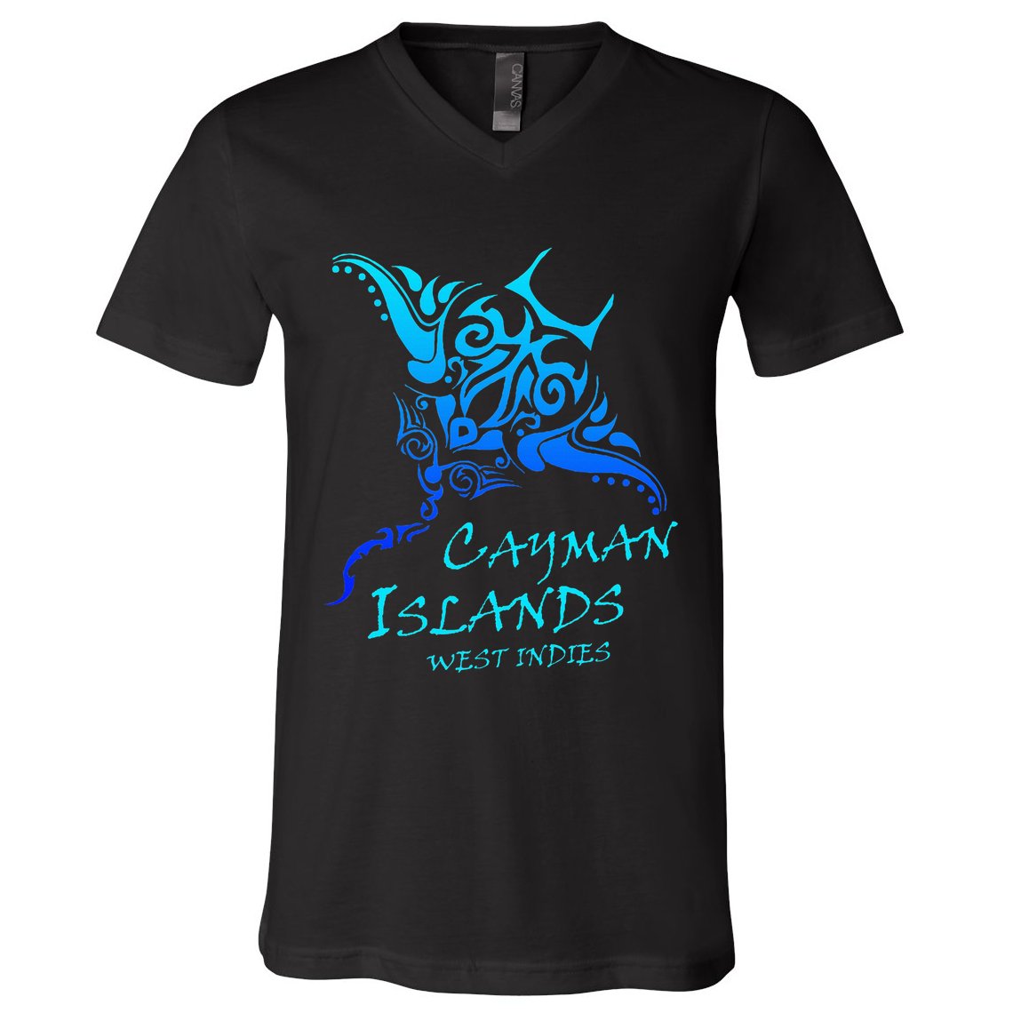 Cayman IslandsWest Indies Vintage Tribal Manta Ray Vacation V-Neck T-Shirt