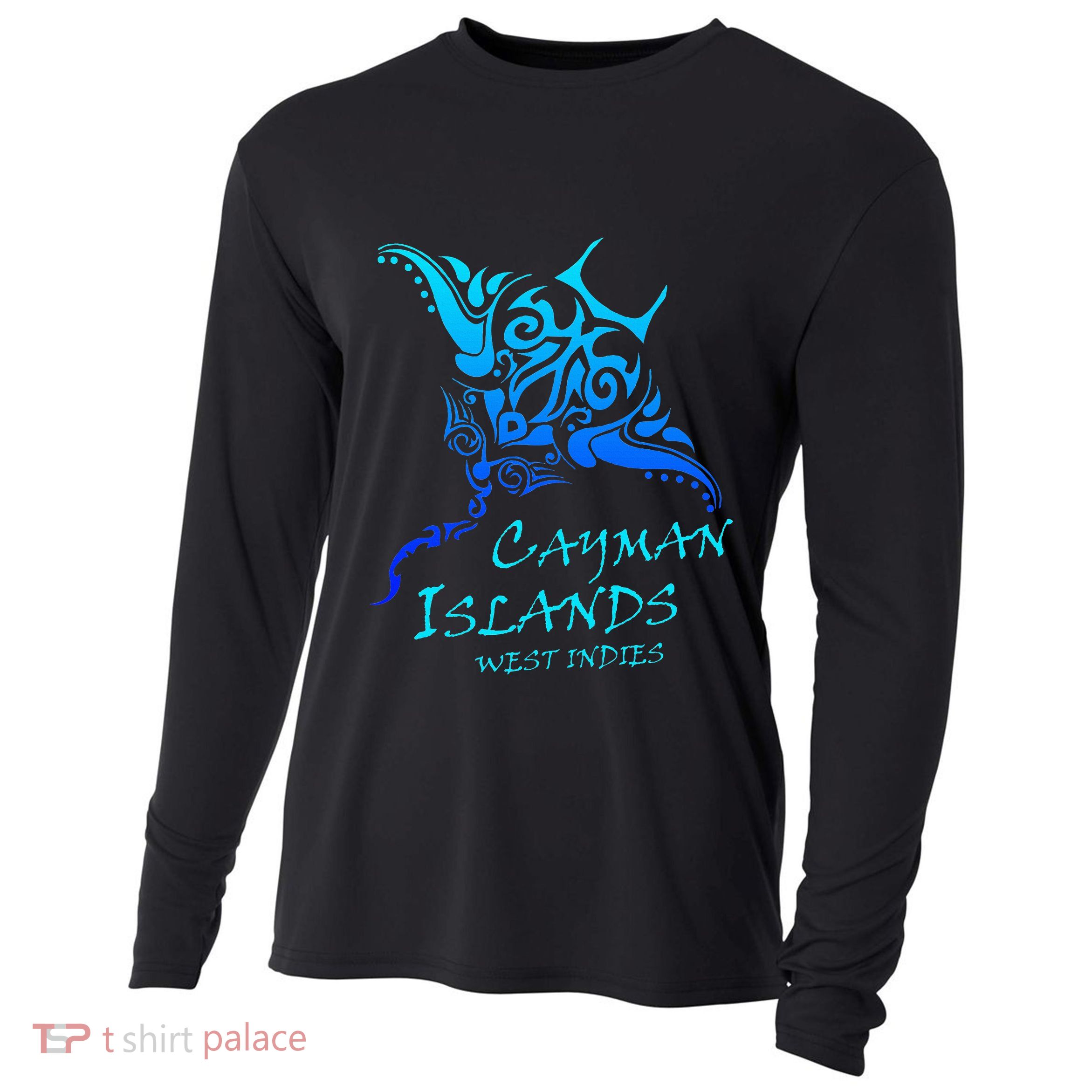 Cayman IslandsWest Indies Vintage Tribal Manta Ray Vacation Cooling Performance Long Sleeve Crew