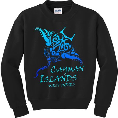 Cayman IslandsWest Indies Vintage Tribal Manta Ray Vacation Kids Sweatshirt