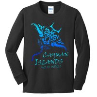 Cayman IslandsWest Indies Vintage Tribal Manta Ray Vacation Kids Long Sleeve Shirt