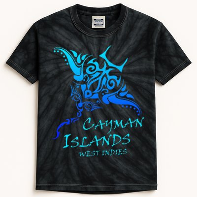 Cayman IslandsWest Indies Vintage Tribal Manta Ray Vacation Kids Tie-Dye T-Shirt