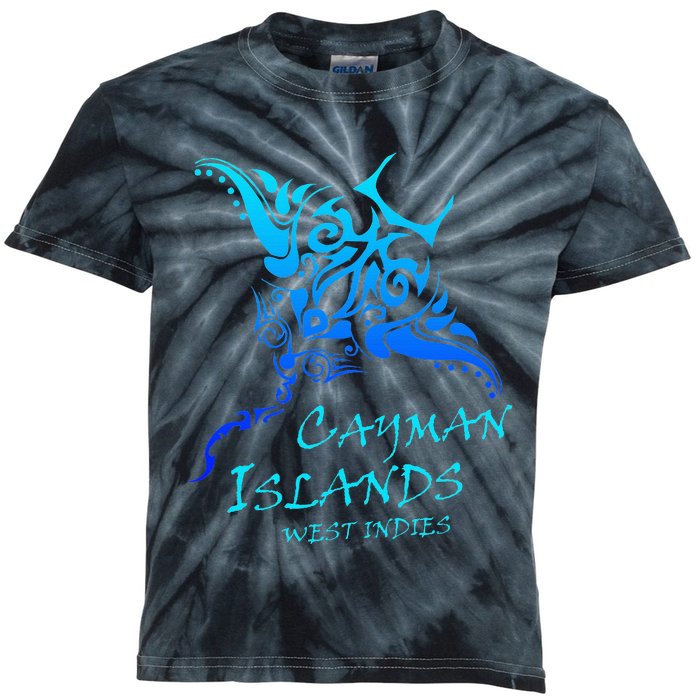 Cayman IslandsWest Indies Vintage Tribal Manta Ray Vacation Kids Tie-Dye T-Shirt