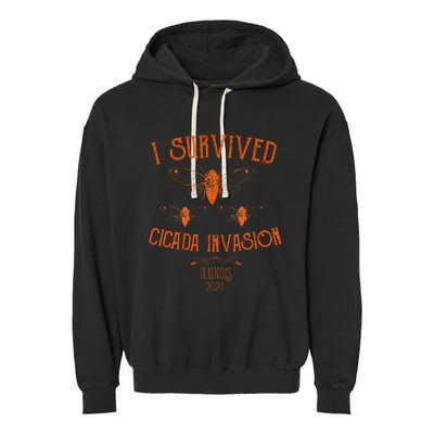 Cicada Invasion Illinois Usa 2024 Insect Entomology Orange Garment-Dyed Fleece Hoodie