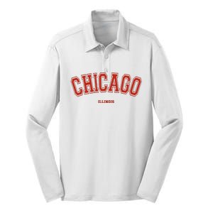 Chicago Illinois Il Red Letter Graphic On Chicago Silk Touch Performance Long Sleeve Polo